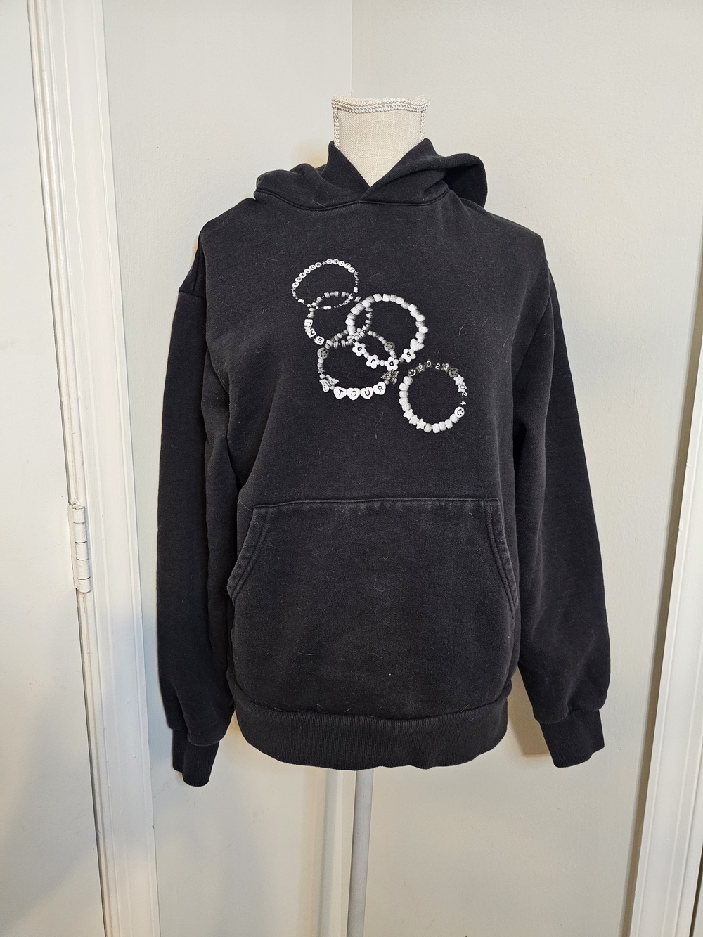 Men's Black Crewneck Sweatshirt with White Circular Bead Motif